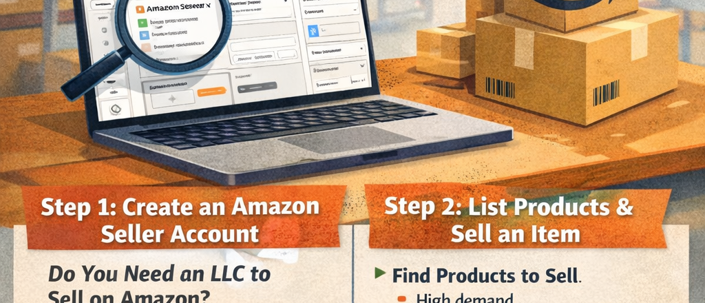 "how to open an amazon fba account and sell an item online step by step guide for beginners"